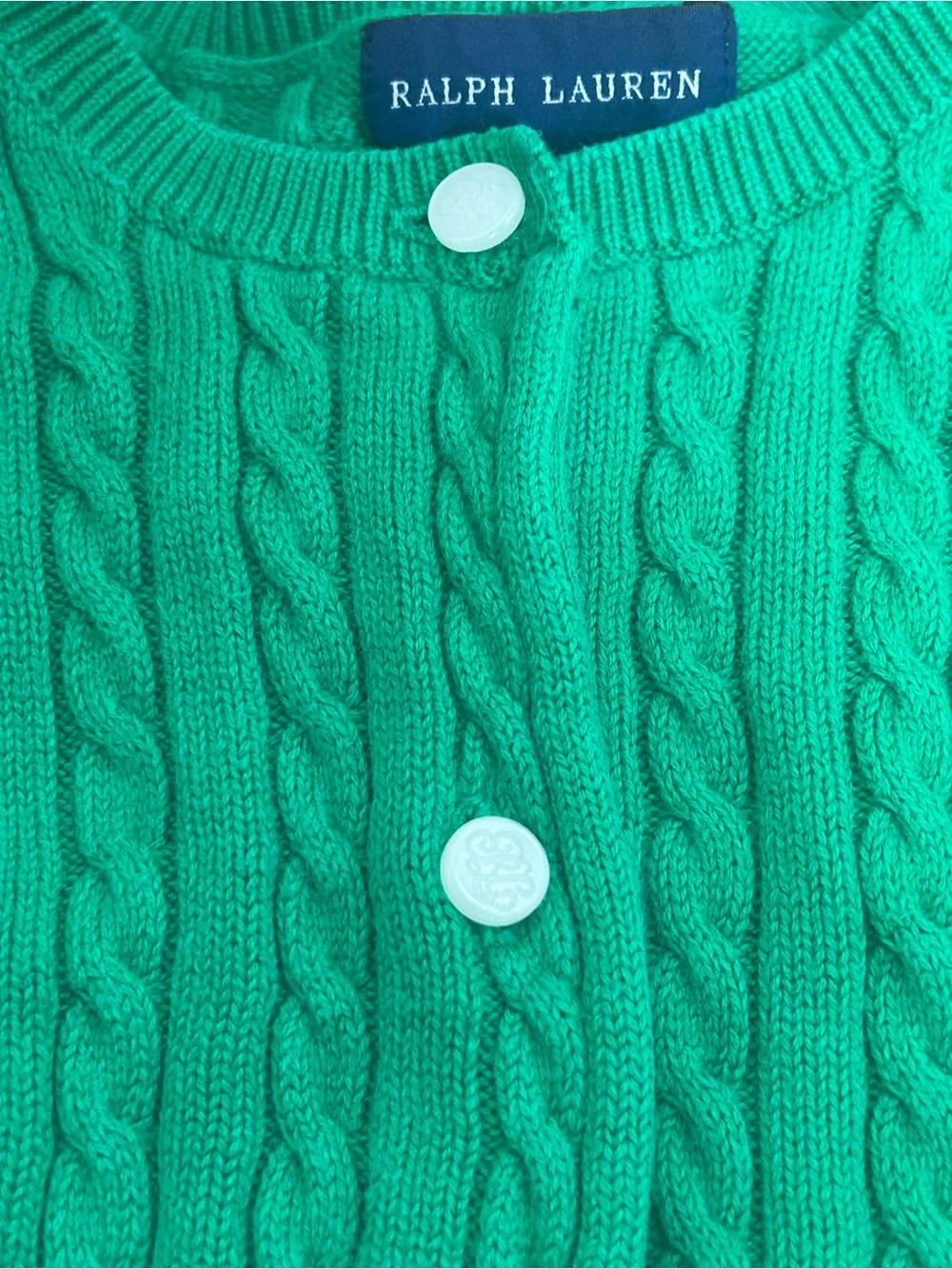 RALPH LAUREN Green Cable Knit Pony Button Up Cardigan Size 6